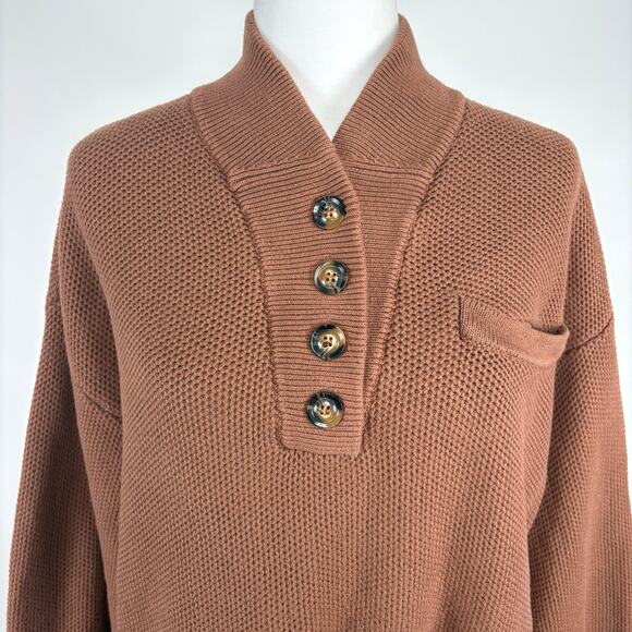 Lunya Cozy Cotton Silk Pocket Henley Pullover Sweater in Humble Brown Medium - Picture 6 of 11